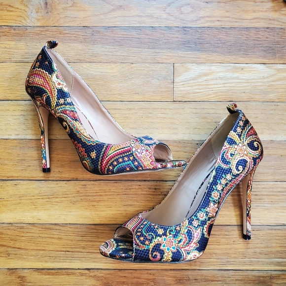 Jolimall paisley print‎ peep toe heels size 8 - Picture 2 of 10